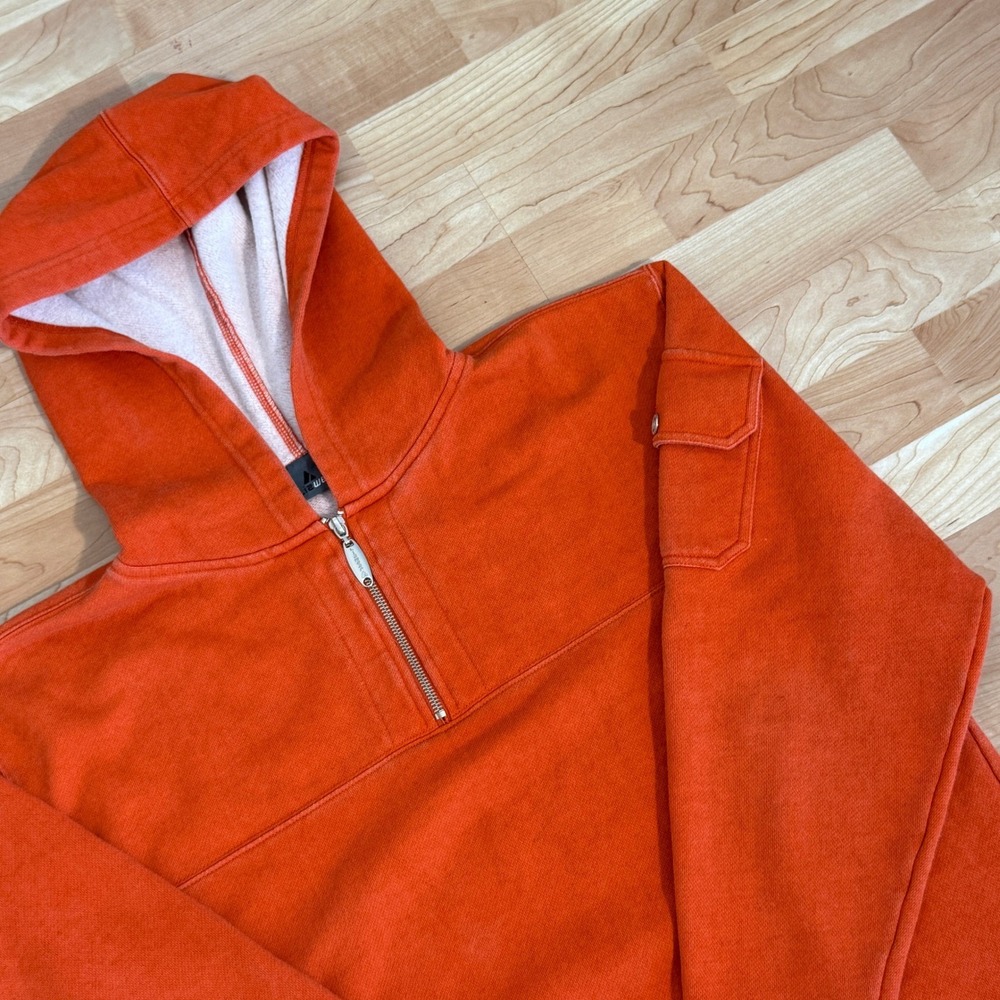 Lizwear Mens Orange Quarter Zip Fleece Hoodie Utility Sleeve Pocket Size M